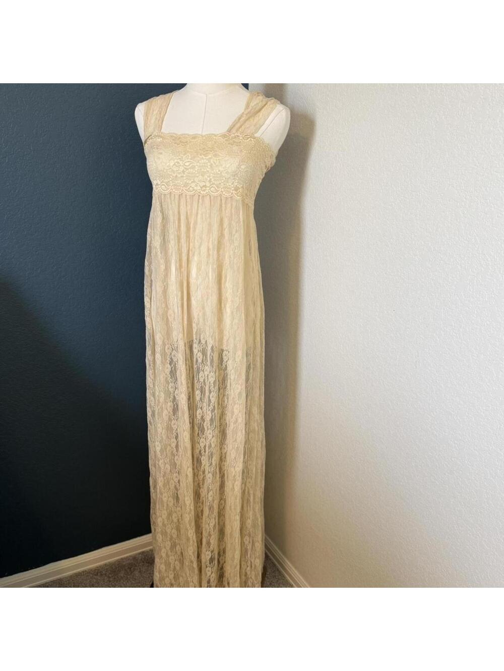 Intimately Free People Boho Sheer Lace Maxi Dress, Small